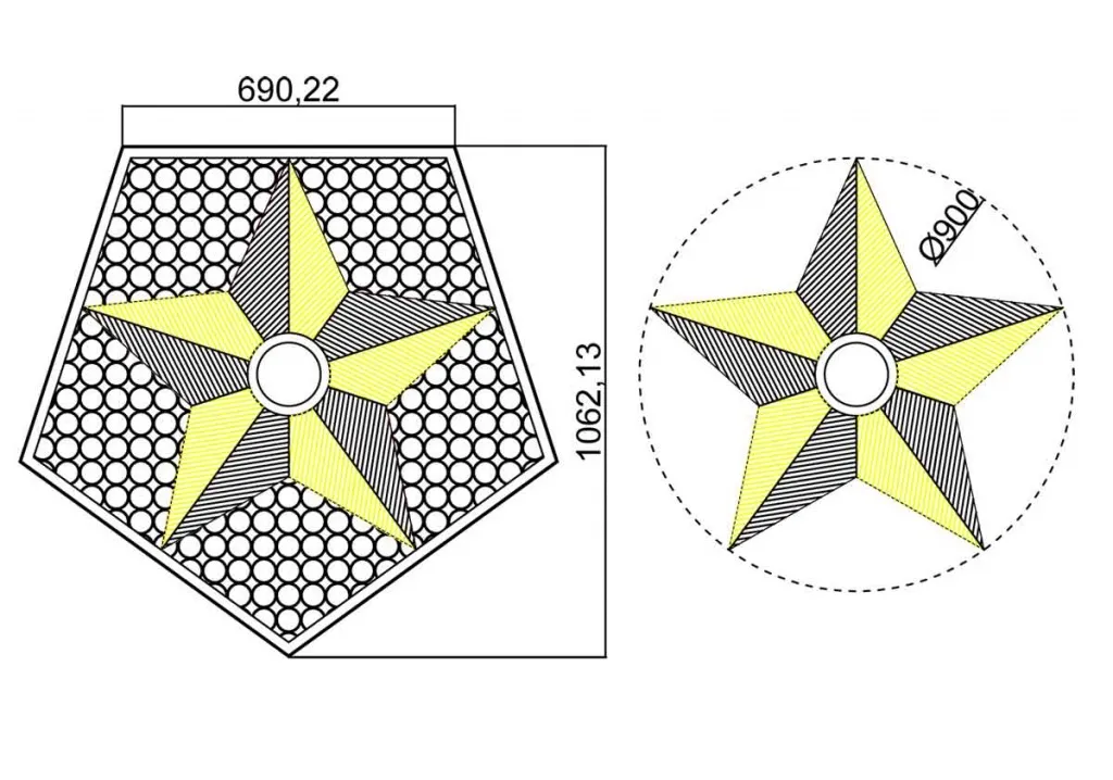 Вечный огонь - схема звезды вечного огня на декоративной решетке в Челябинске 